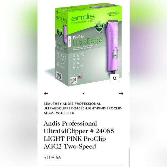 Andis Professional Ultra Edge Pet Grooming Clipper 2 Speed- Light Pink - Picture 2 of 2